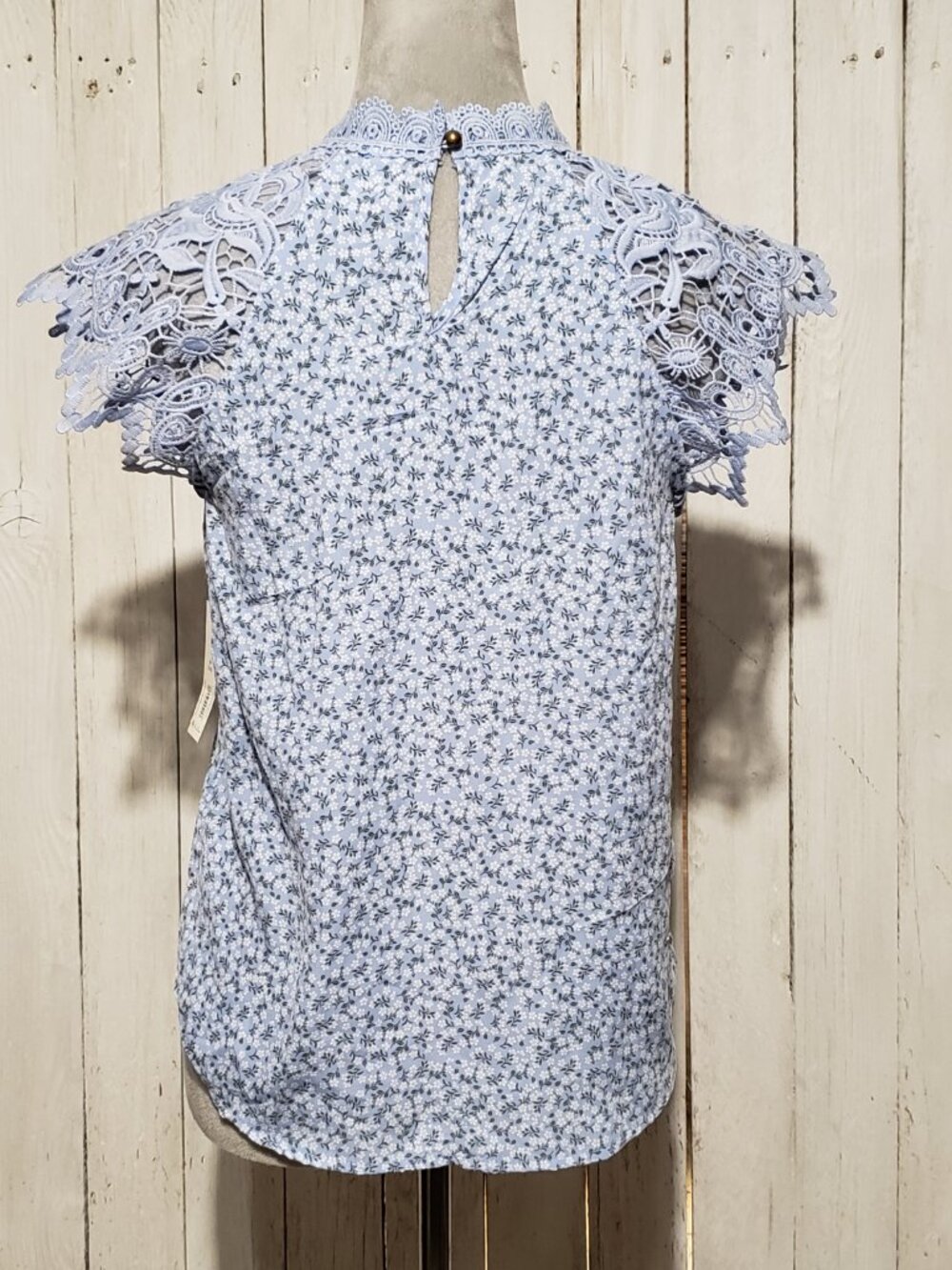 NOBO Crochet Lace Top M Periwinkle Blue Ditsy Floral Cottage Prairie Twee Fairy - Picture 5 of 8